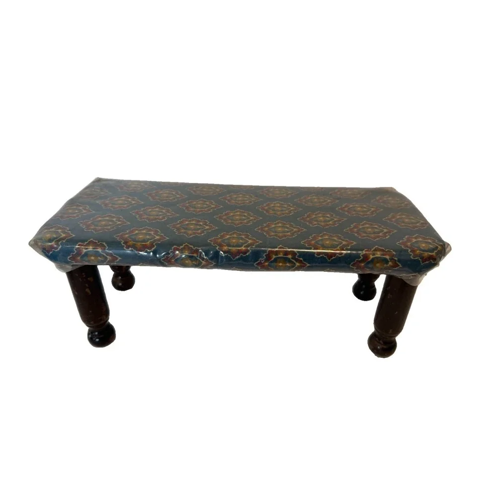Vintage Small Wood Bench Upholstered Kitchen Shelf Riser Boho Display Stool Mini